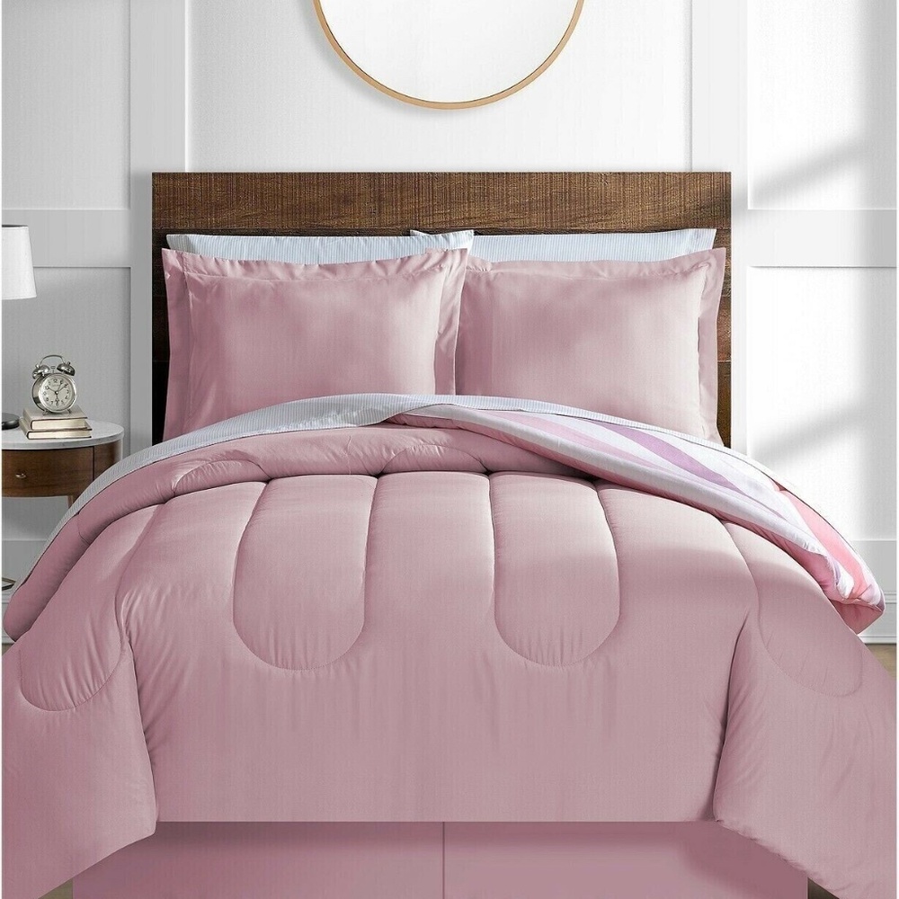 Fairfield Square Collection Austin Stripe/Solid Reversible Comforter Set- King